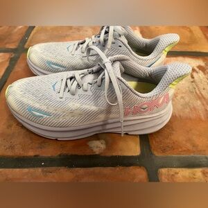 Hoka Light Gray and Lime Sneakers